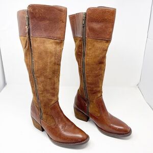 Born Two Toned Leather Zip Calf Boots NEW Size 6